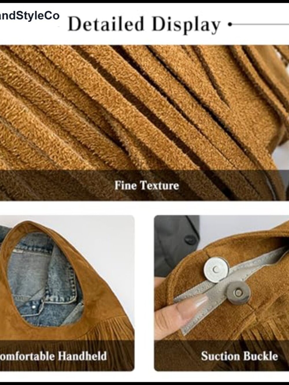 Vintage Fringe Hobo Bag Suede Handbag Tassel Shoulder Bag Women Boho Tote - Picture 4 of 6